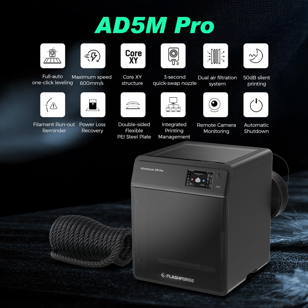 FLASHFORGE AD5X Multi-Color 3D Printer with IFS,Fully Auto Leveling FDM 3D Printer with Max 600mm/s High Speed Printing and Max 300°C Nozzle,Large Printing Size 220 * 220 * 220mm