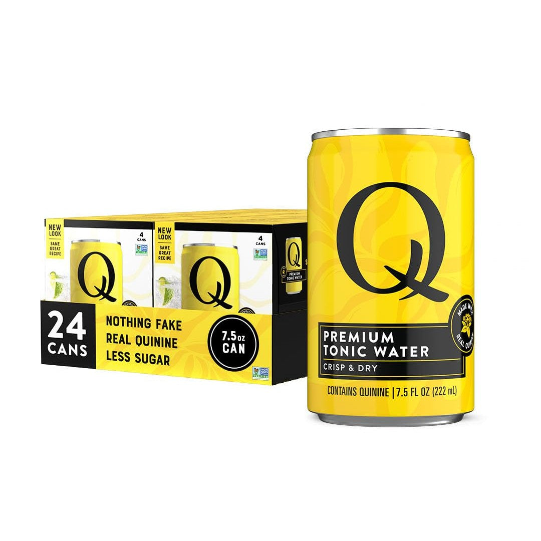 Q TONIC WATER with Real Quinine & Organic Agave - Ideal for Cocktails & Mocktails - Made with Real Ingredients, Perfectly Carbonated & Less Sweet - 45 Calories per Can - 7.5 Fl oz (Pack of 24)