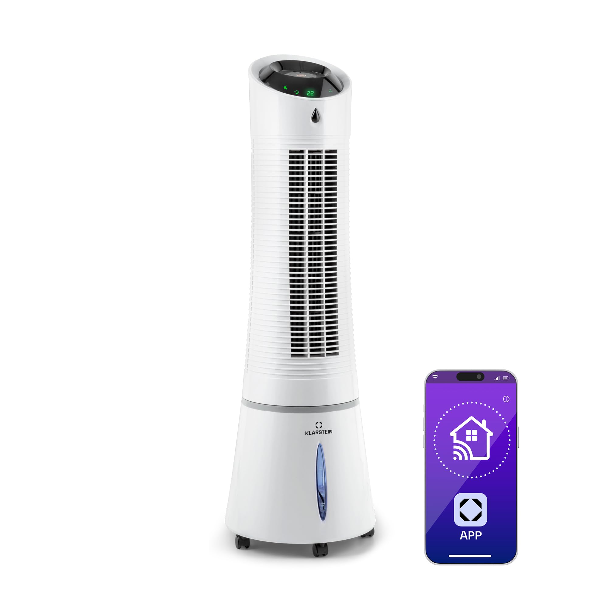Klarstein Luftkühler mit Wasserkühlung, 5-in-1 Verdunstungskühler, Luftbefeuchter, Ventilator, Luftreiniger & Nachtmodus, Mobile Klimageräte Luftkühler 6L, 45 Watt Air Cooler, 180 m³/h Luftstrom