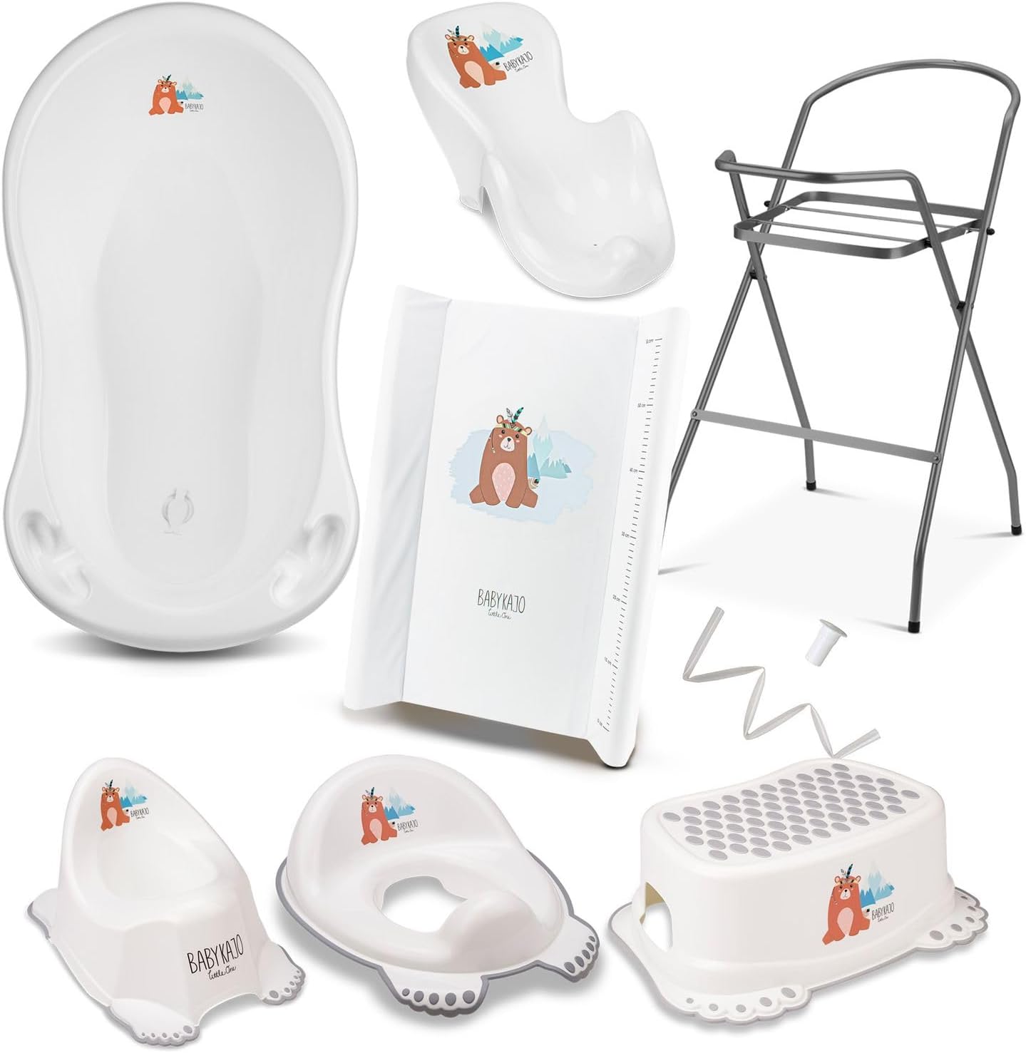 Baby Badewanne mit Gestell 4 Set TÜV Rheinland zertifiziert! Babybadewannen + Baby Badewannensitz +Abfluss + Gestell - Babywanne mit Ständer! Baby Pflegeset für Neugeborene.