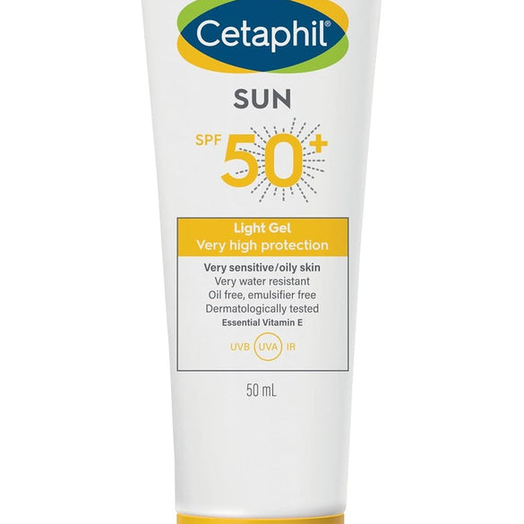Cetaphil Sun SPF 50+ Light Gel, Moisturizer sunscreen Face & Body for Men & Women, Sensitive Skin, Very High Protection and Very Water Resistent, Unscented, 50 ml