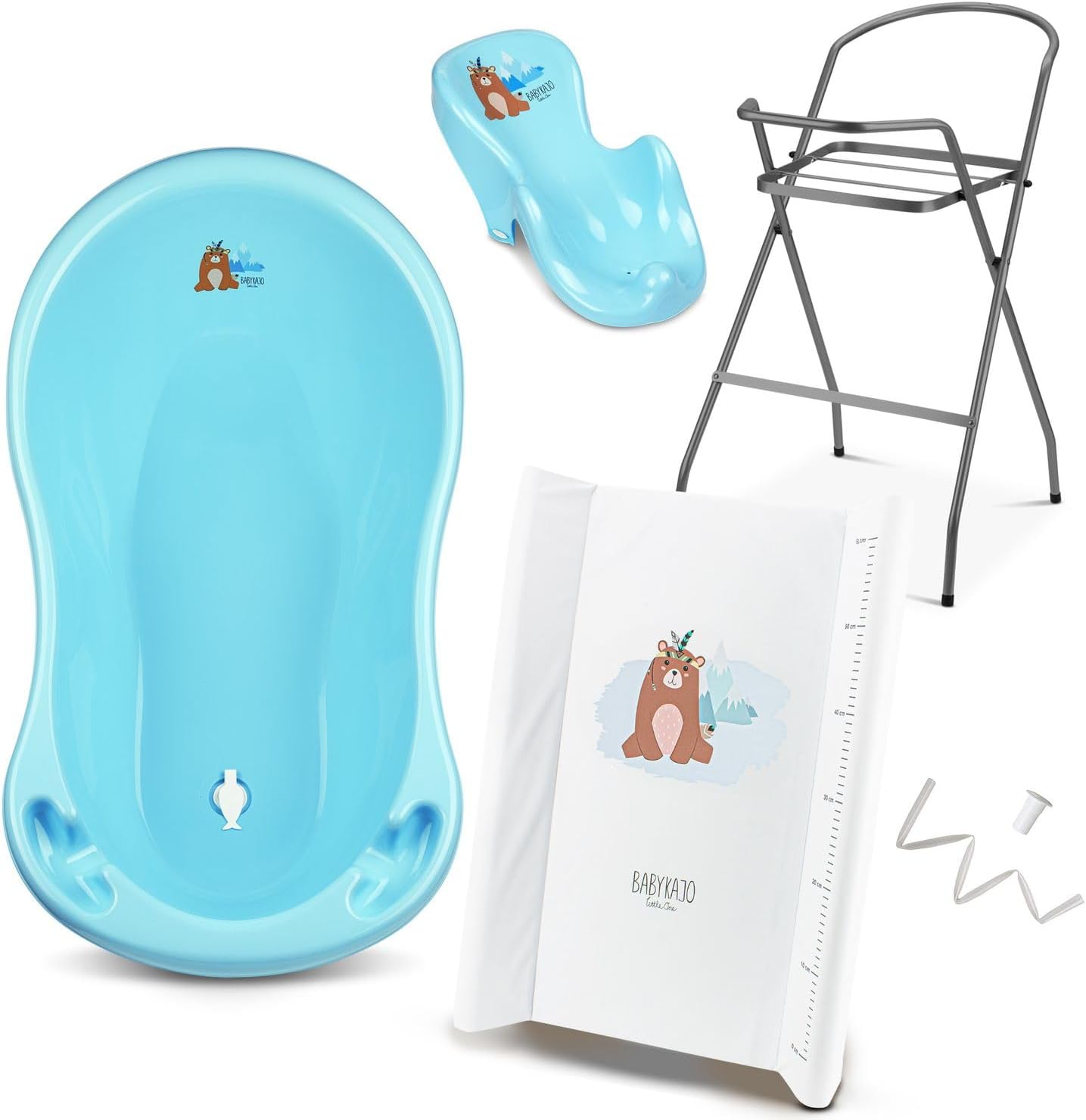 Baby Badewanne mit Gestell 4 Set TÜV Rheinland zertifiziert! Babybadewannen + Baby Badewannensitz +Abfluss + Gestell - Babywanne mit Ständer! Baby Pflegeset für Neugeborene.