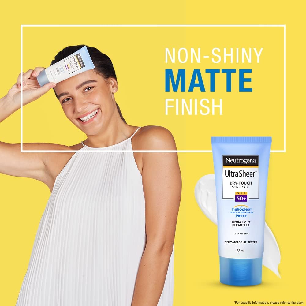 Neutrogena Ultra Sheer Sunscreen SPF 50+ | Broad Spectrum UVA/UVB | Blue light protect | No White Cast | Water resistant Ultra light & Non sticky | Oily, Dry & Sensitive Skin | 30 g (Pack of 1)