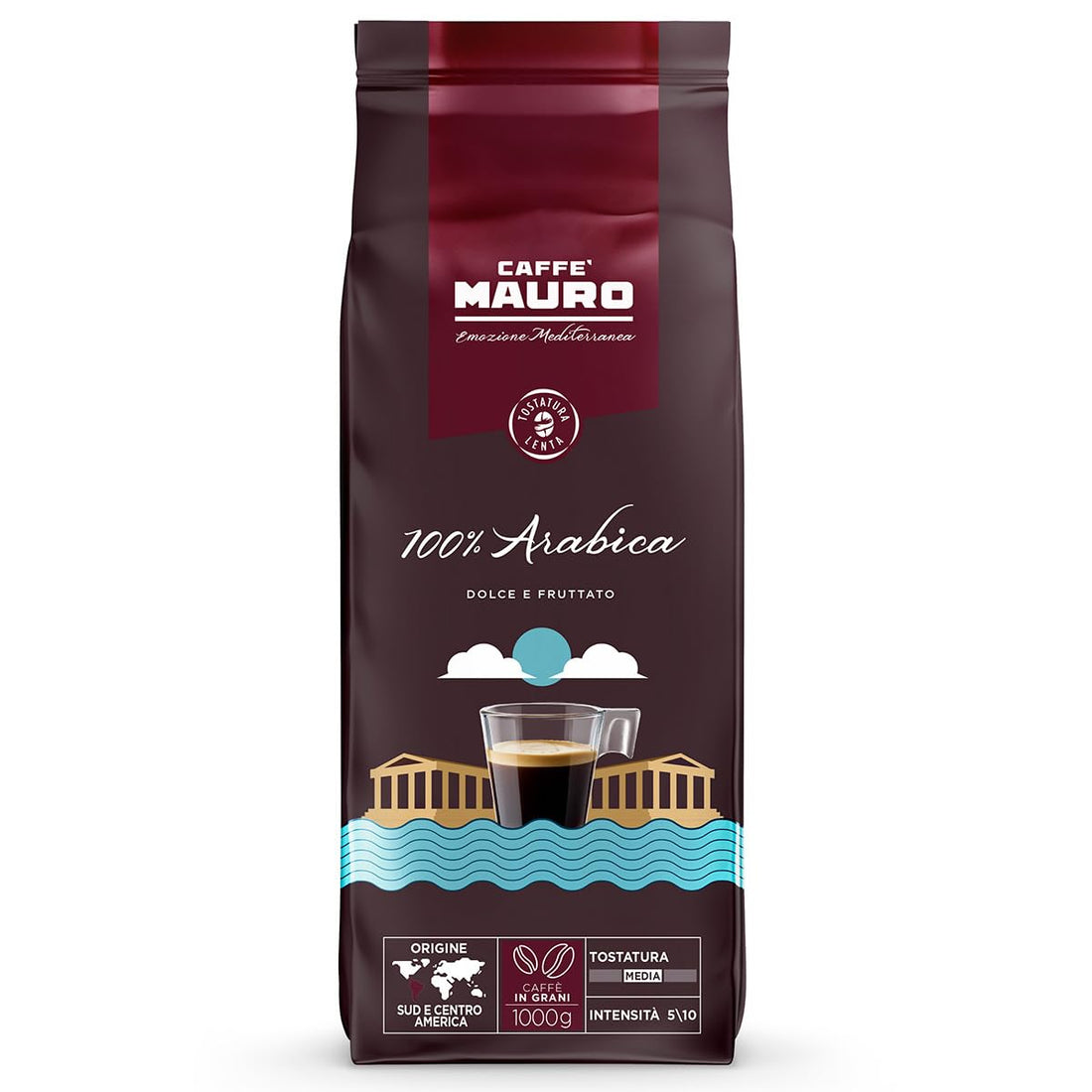 Caffè Mauro Torrefazione – Kaffeebohnen – 1 kg – Avvolgente Mischung – mittlere Röstung – Intensität 8/10 – hergestellt in Italien – 1kg Packung