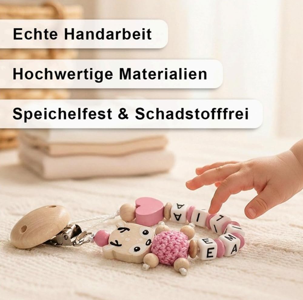 Schnullerband mit Namen für Mädchen & Jungen personalisierte Baby Geschenke (Blau)