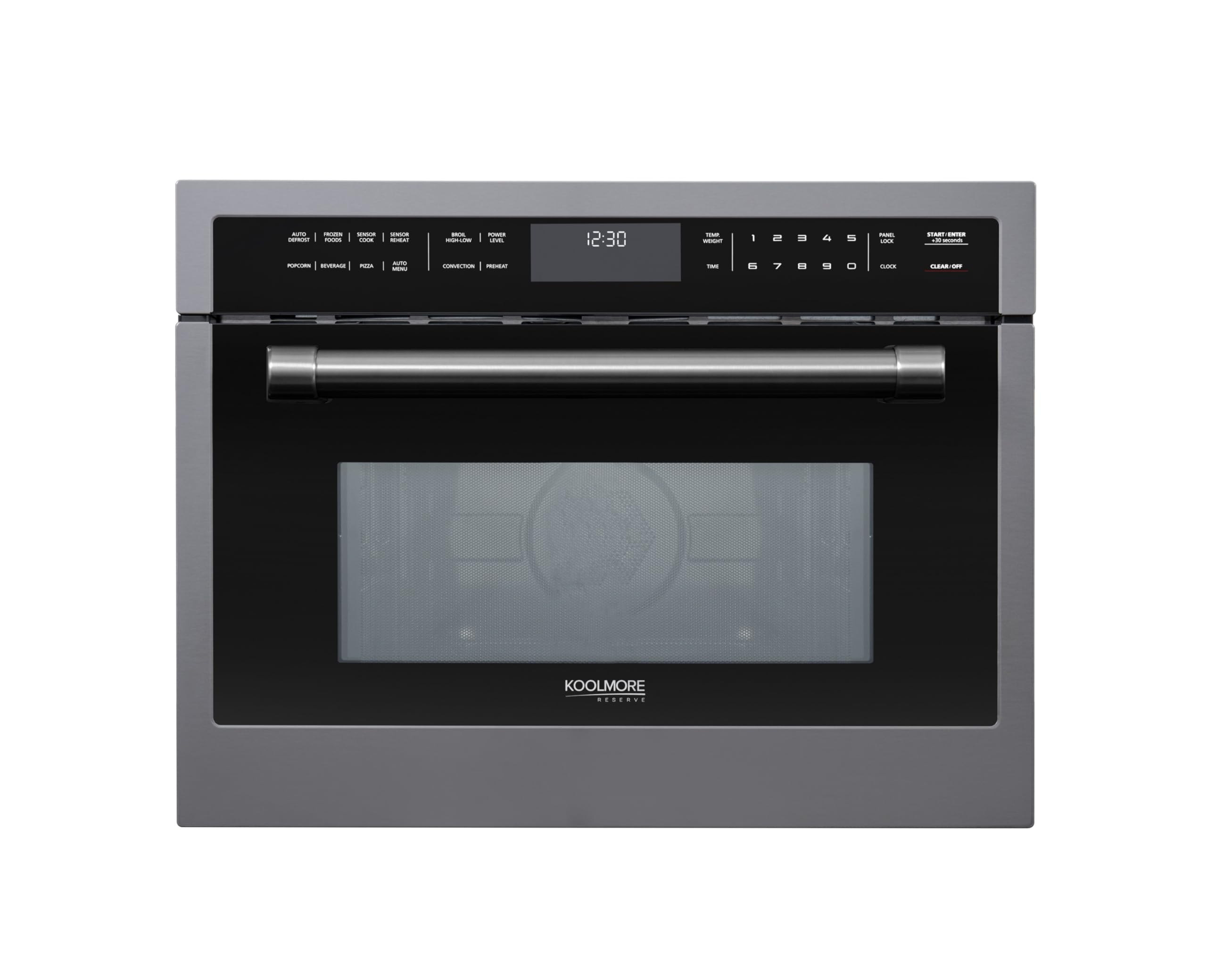 KoolMore Reserve Built-in Microwave Convection Oven with Air Fry, 3-in-1 Combo, Sensor Cook, Soft-Close Door, Stainless Steel, 24 in. / 1.6 cu. ft. with NEMA 5-20P Plug in Black