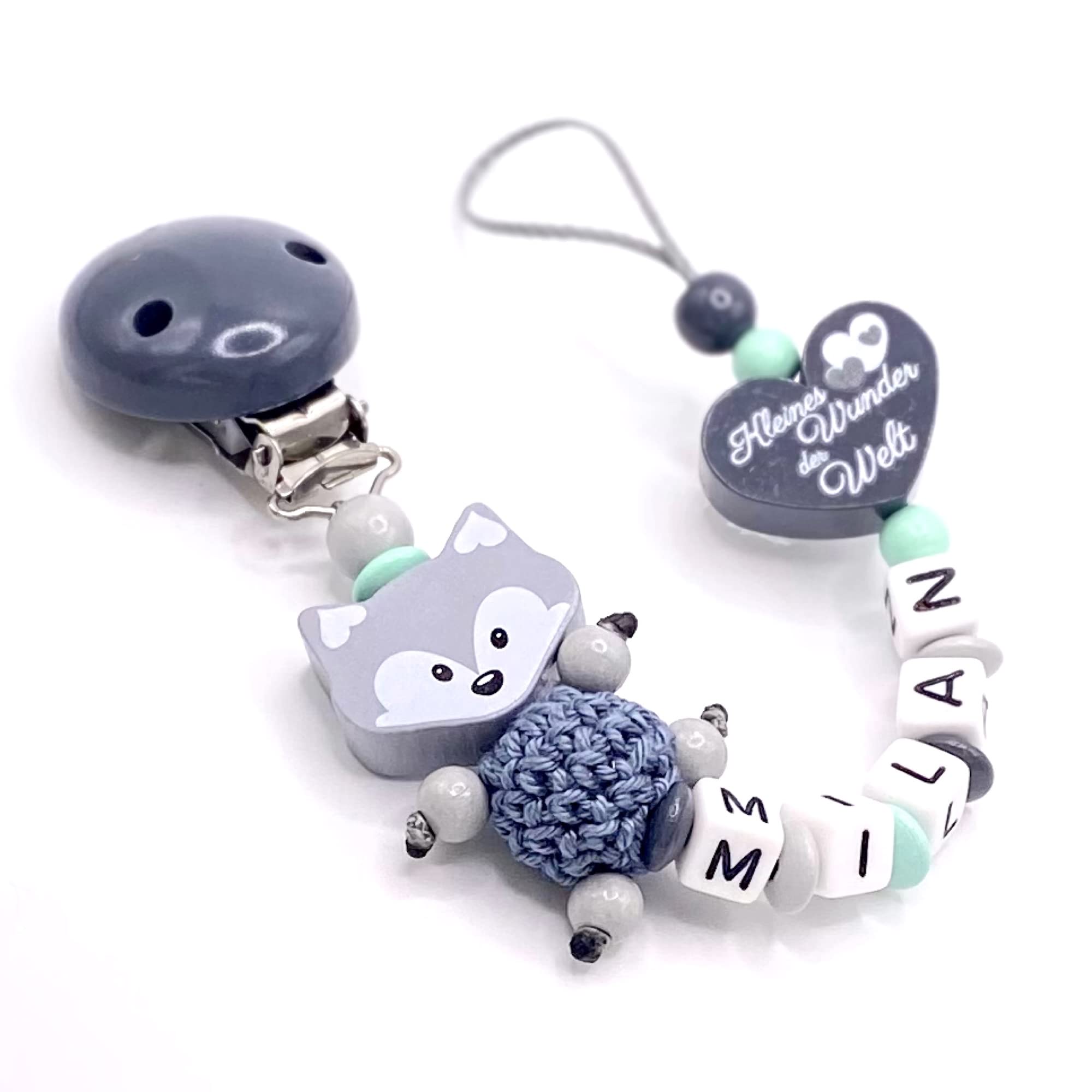 Schnullerband mit Namen für Mädchen & Jungen personalisierte Baby Geschenke (Blau)