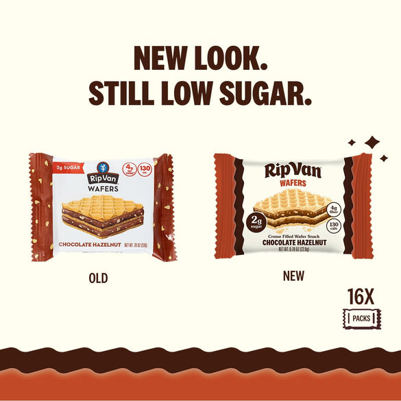 Rip Van Chocolate Hazelnut Wafer Cookies, Keto, Non-GMO, Healthy Snacks, Low Carb & Low Sugar (2g), Low Calorie, Vegan, 16 Count