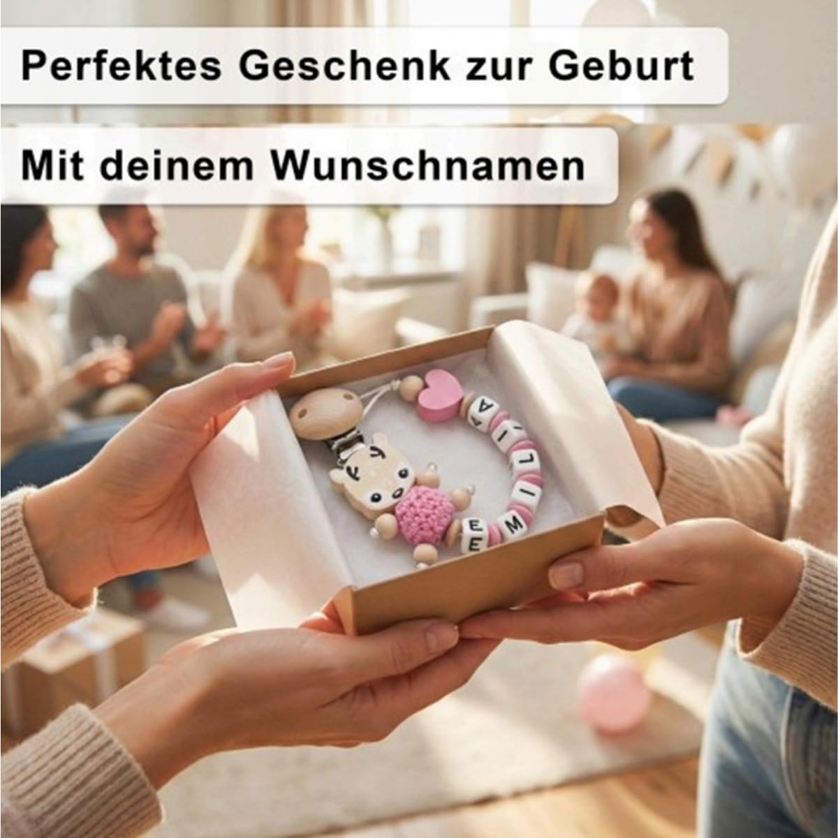 Schnullerband mit Namen für Mädchen & Jungen personalisierte Baby Geschenke (Blau)