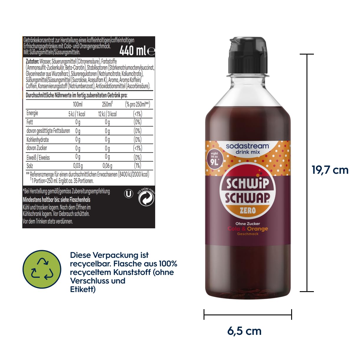 Sodastream drink mix Schwip Schwap Zero Zucker – zuckerfreier Sirup für gesprudeltes & stilles Wasser, 4er Pack (4 x 440 ml), ergibt bis zu 9L Fertiggetränk