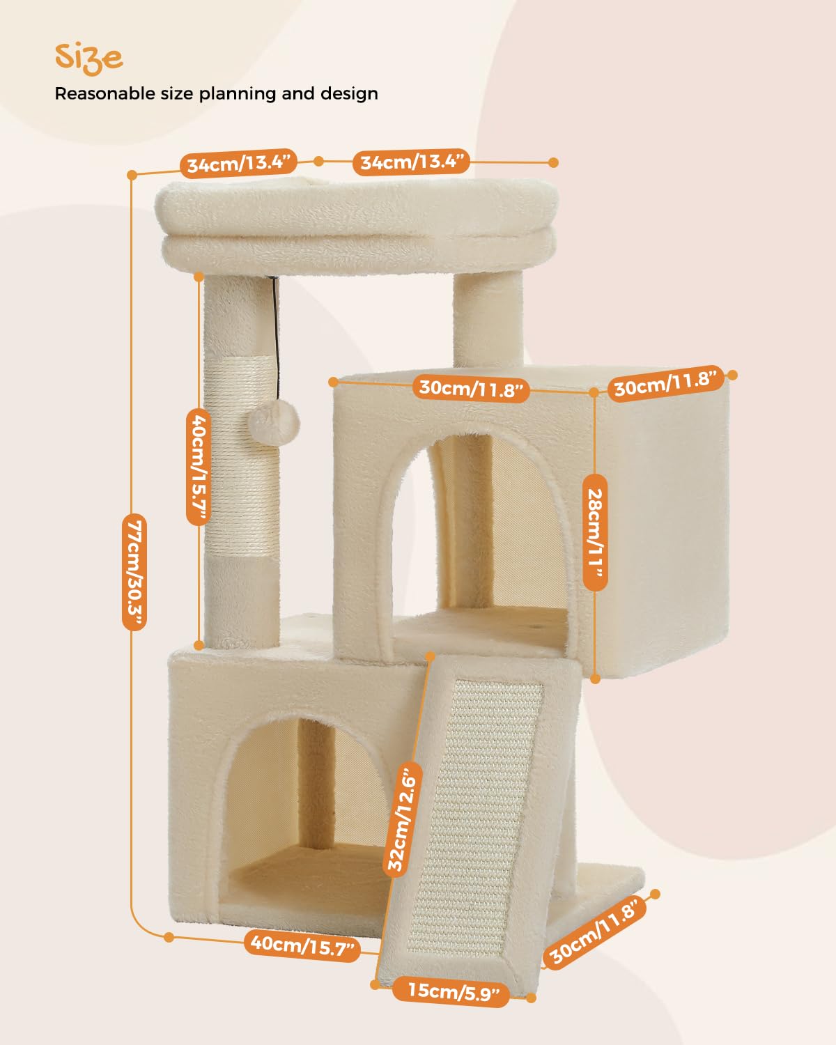 PETEPELA Katzenbaum Kratzbaum Kratzbäume Katzenmöbel mit Sisal-Seil Plüsch Liege höhlen Spielhaus Spielzeug für Katzen Grau