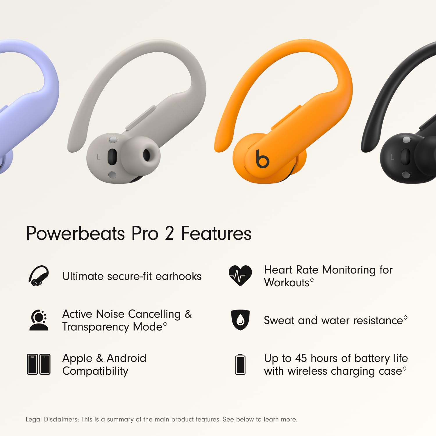 Beats Powerbeats Pro 2 - Wireless Noise Cancelling Workout Earbuds with Secure- Fit Earhooks, Up to 45-Hour Battery with Charging Case, Sweat & Water Resistant, Heart Rate Monitoring - Jet Black