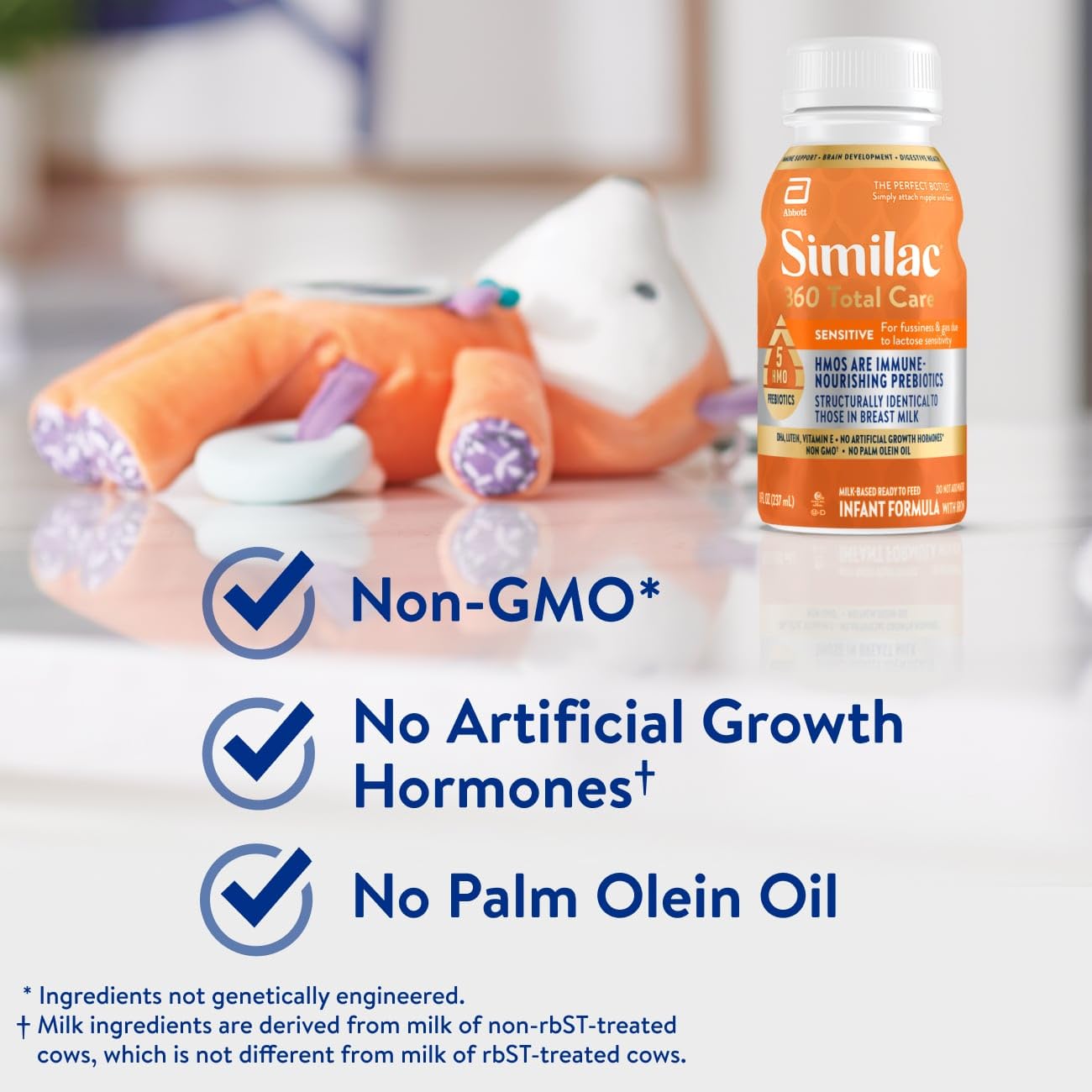 Similac 360 Total Care Sensitive Infant Formula for Fussiness & Gas Due to Lactose Sensitivity, Has 5 HMO Prebiotics, Liquid Baby Formula, Ready to Feed, 8-fl-oz Bottle, Pack of 24
