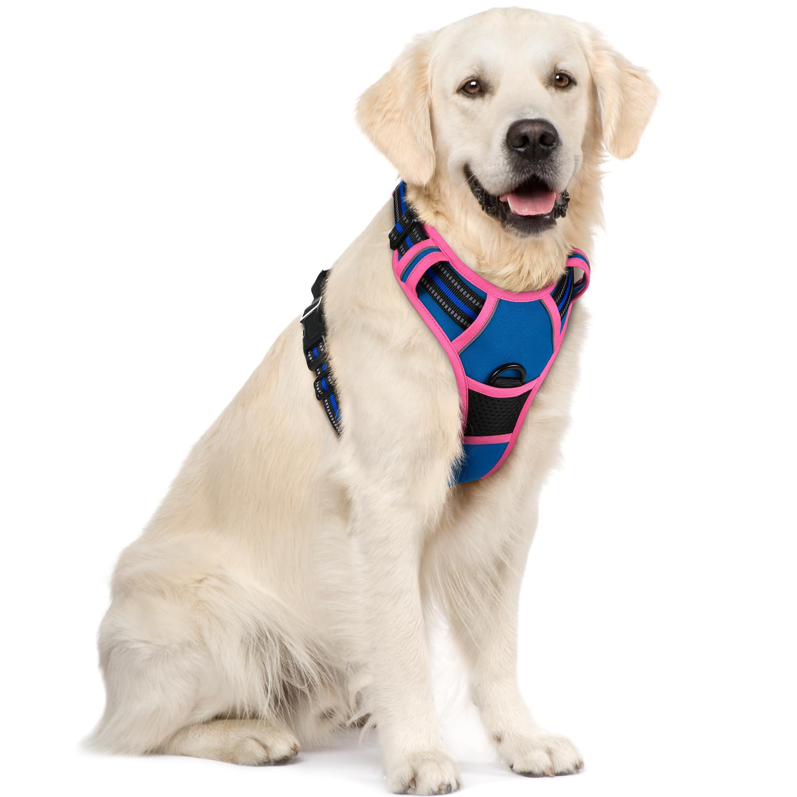 rabbitgoo Hundegeschirr Grosse Hunde, Anti Zug Geschirr mit Kontrolle, No Pull Verstellbar Hundegeschirr Mittelgroße Hunde, Atmungsaktiv Reflexstreifen Brustgeschirr Sichere Führung, Schwarz, L