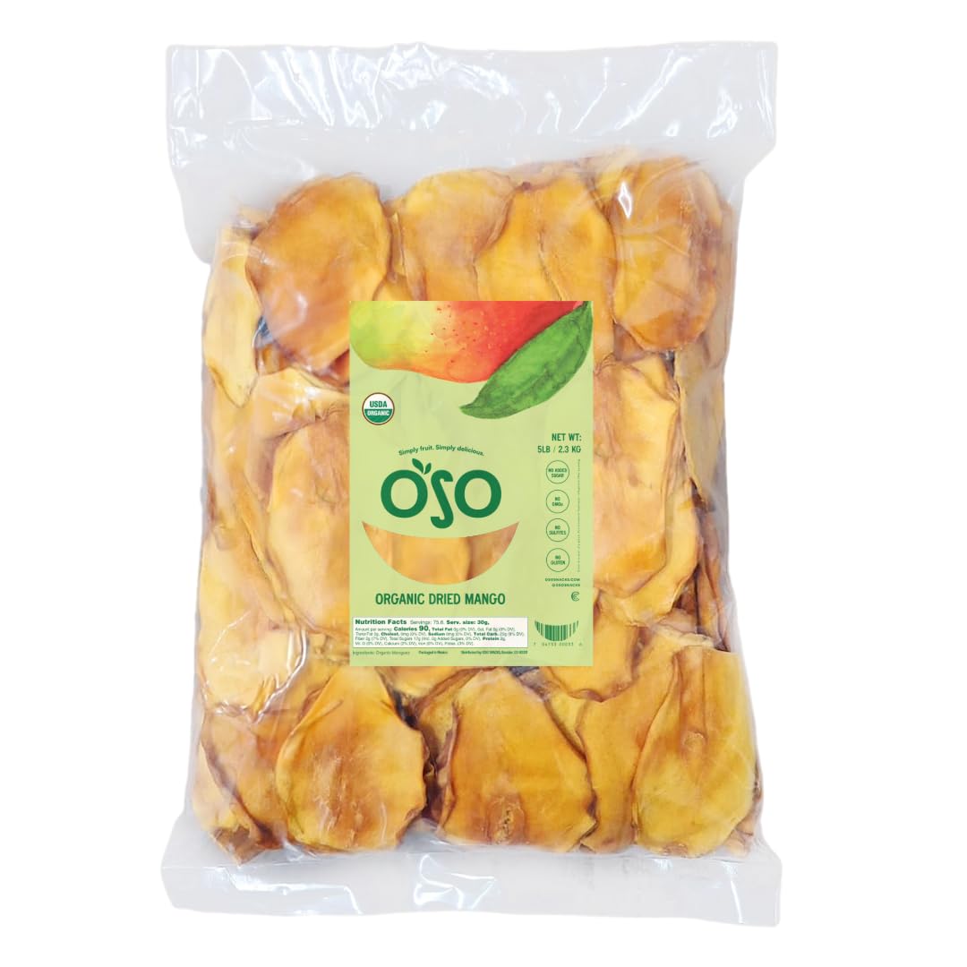 Oso Snacks Dried Mango Slices – Premium Quality, Large Pieces Only! No Added Sugar, No Preservatives, 100% Fruit! One Ingredient. No GMO. Vegan. Naturally Sweet & Delicious Healthy Snack.