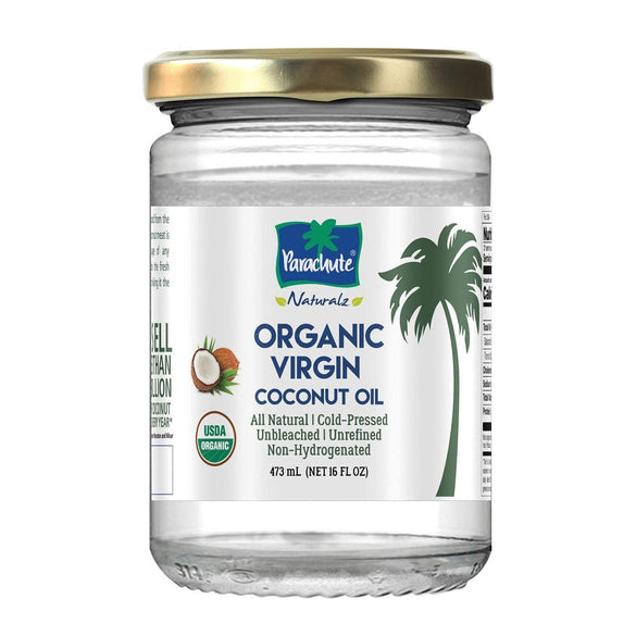 Parachute Naturalz Organic Virgin Coconut Oil | For Cooking, Hair, Body & Oil Pulling | Cold Pressed | Unbleached | Unrefined | Non-Hydrogenated | MCT Oil | USDA Certified |16 Fl.Oz | Glass Jar