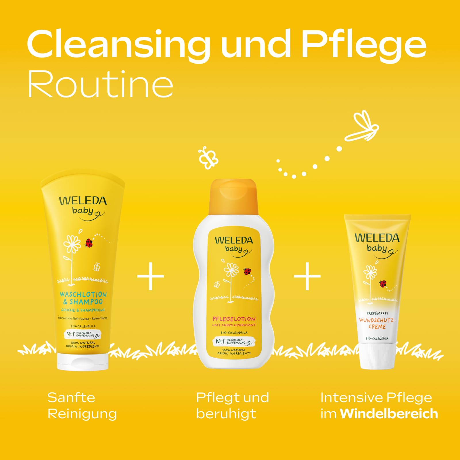 WELEDA Bio Calendula Baby Waschlotion & Shampoo - veganes Naturkosmetik Duschgel zur Hautpflege / Haarpflege bei Neugeborenen. Babypflege Dusche für empfindliche Haut, mild zu den Augen (1x 200ml)
