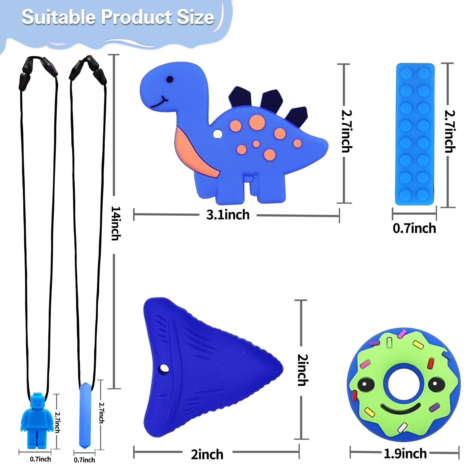 Kaukette für Kinder, 6 Stück Sensory Kauen Halskette, Silikon Beißring für Baby, Autismus Spielzeug für Jungen und Mädchen, Perfekt für Kinder mit ADHS, Zahnen, Beißende, Fingernägel Kauen (Blau)