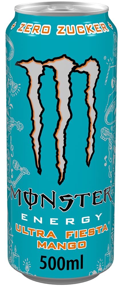 Monster Energy Ultra Fiesta - koffeinhaltiger Energy Drink mit leichtem Mango-Geschmack - ohne Zucker und ohne Kalorien - in praktischen Einweg Dosen (12 x 500 ml)