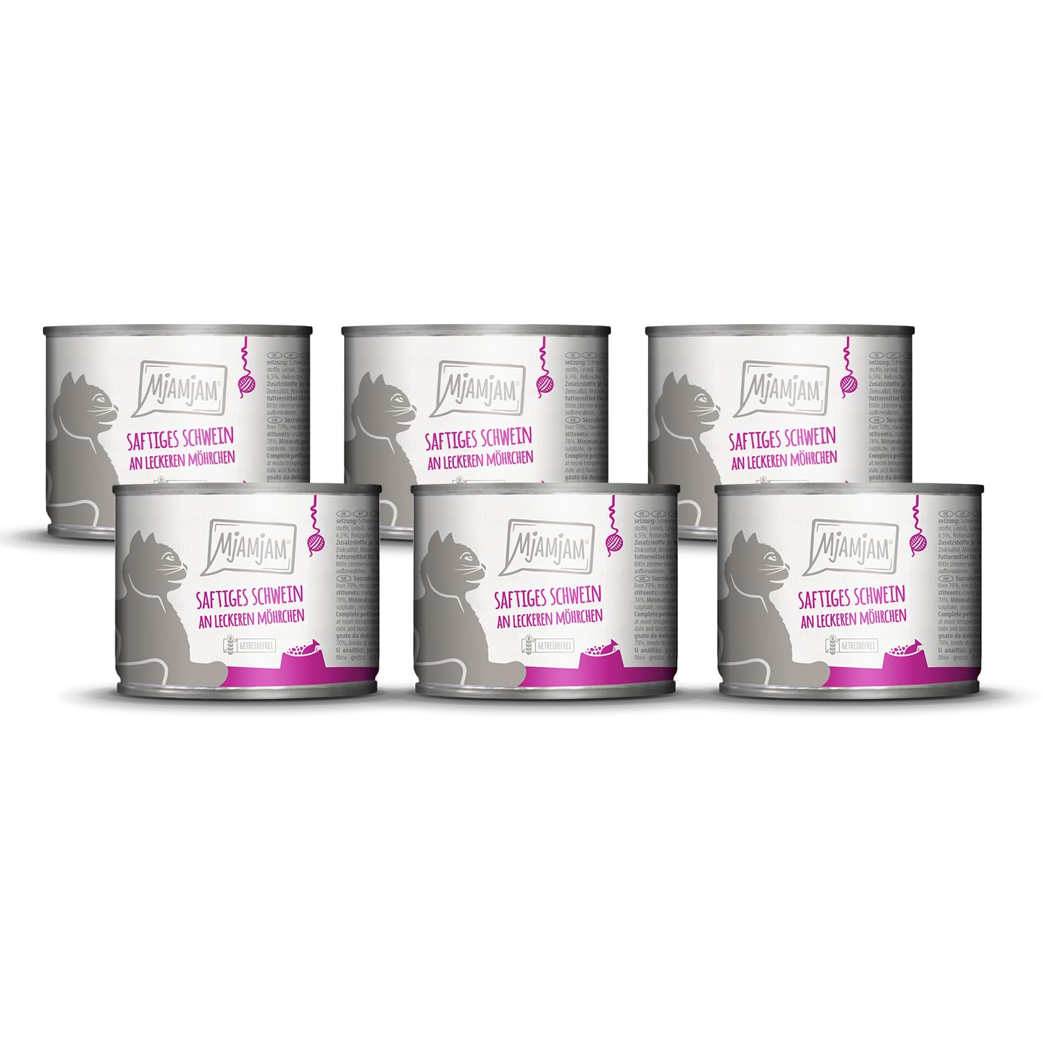 MjAMjAM - Premium Nassfutter für Katzen - saftiges Huhn an leckeren Möhrchen, 6er Pack (6 x 400 g), getreidefrei mit extra viel Fleisch