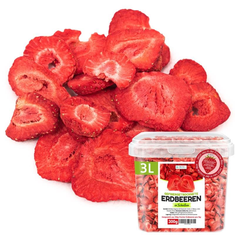 Detox Organica GEFRIERGETROCKNETE ERDBEEREN, 300g Früchte in Scheiben, 100% Trockenfrüchte natürlich und ohne Zusatz von Zucker oder Zusatzstoffen, Erdbeerchips freeze dried strawberries (300g)