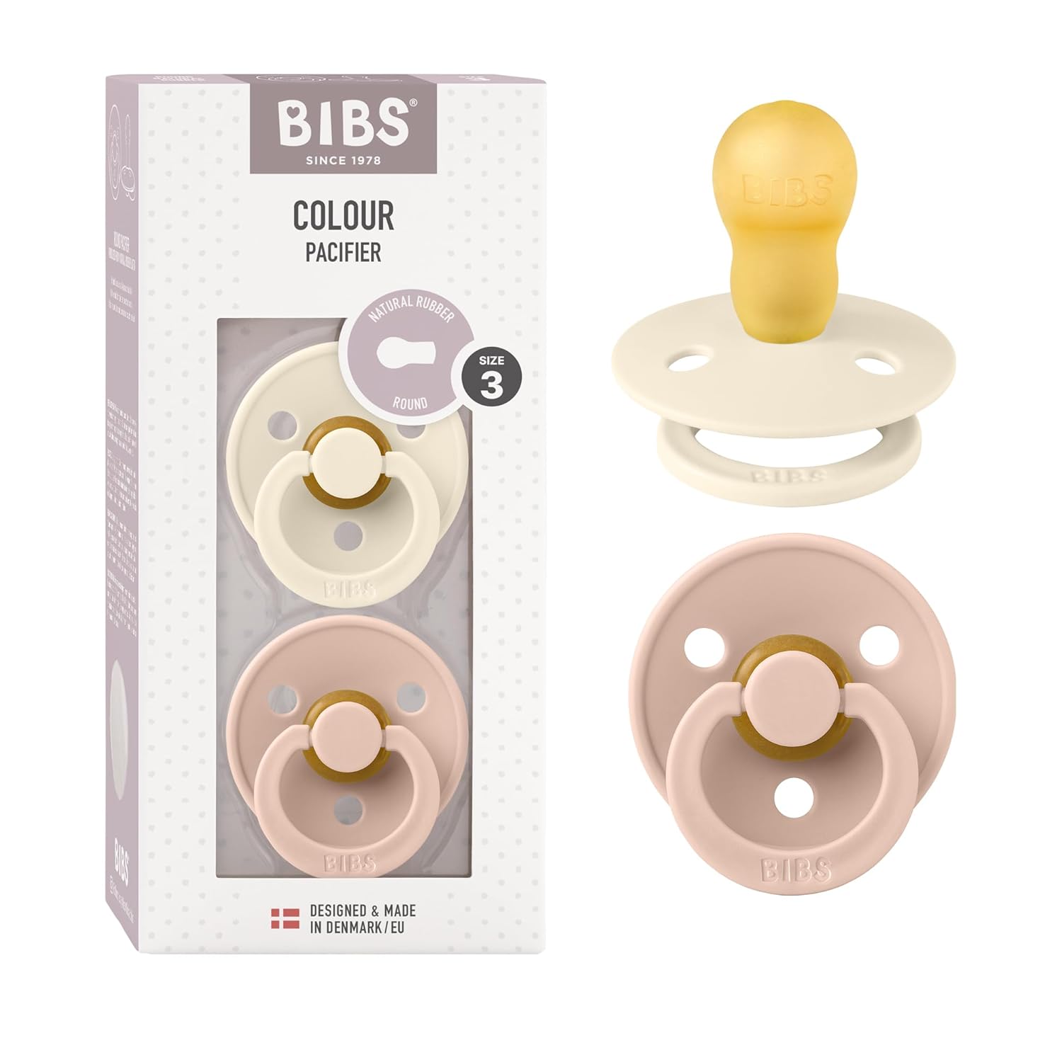 BIBS Colour Schnuller 2er-Pack, BPA-frei, Kirschform Nippel. Naturkautschuk/Latex, Hergestellt in Dänemark. Größe 1 | 0+ Monate | 2-Pack, Ivory/Sage