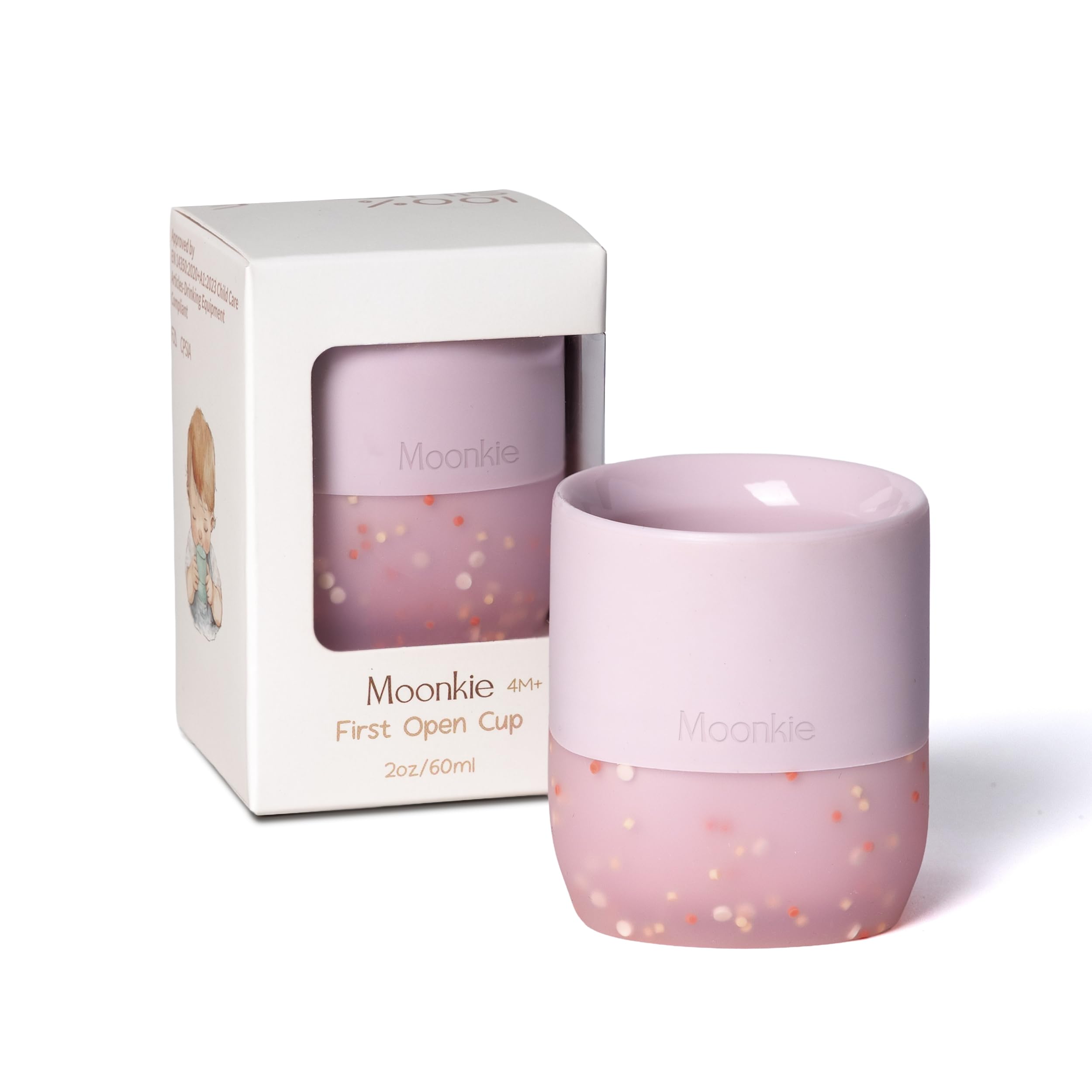 Moonkie Trinklernbecher Baby Silikon | 2er-Pack Offener Lernbecher ab 4 Monate | BPA-frei | mit Messskala | 60ml Tiny Cup(Äther/Mint)