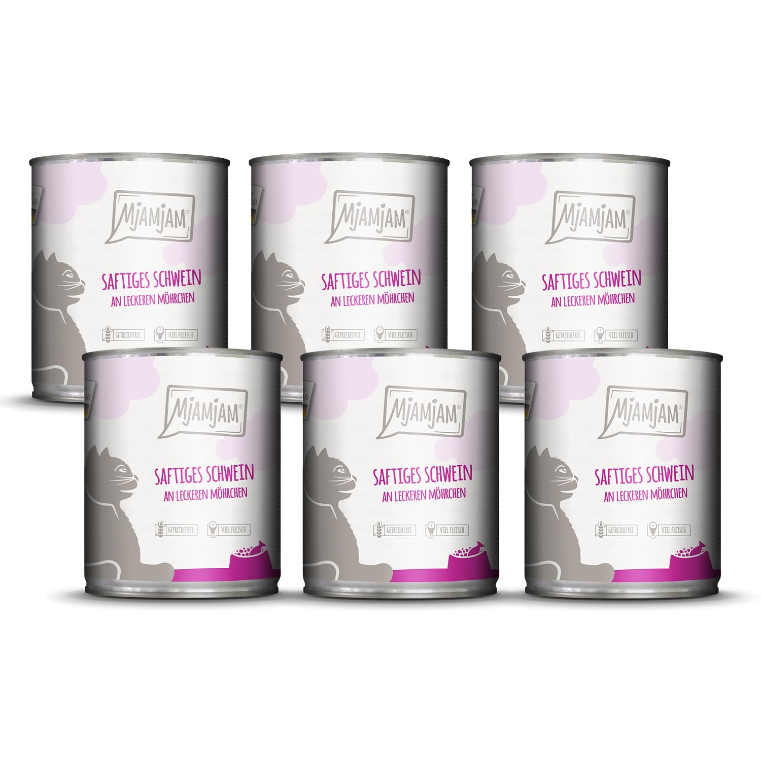 MjAMjAM - Premium Nassfutter für Katzen - saftiges Huhn an leckeren Möhrchen, 6er Pack (6 x 400 g), getreidefrei mit extra viel Fleisch
