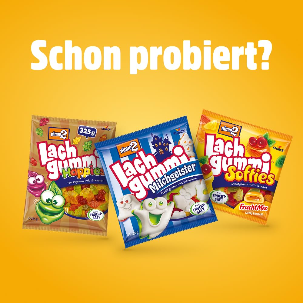 nimm2 Lachgummi Happies – 1 x 325 g – Fruchtgummis mit Fruchtsaft und Vitaminen – Süßigkeit in sechs Geschmacksrichtungen