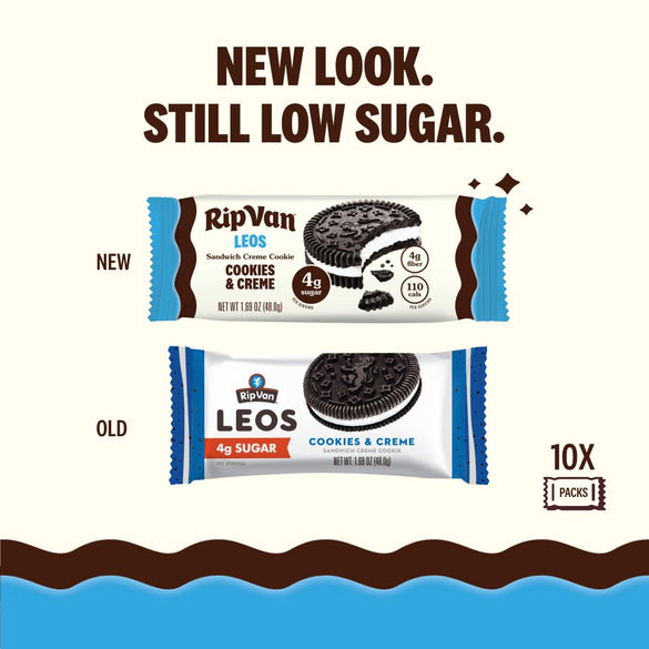 Rip Van LEOs - Cookies and Cream Sandwich Cookies - Low Sugar Snack Cookies - Low Carb Snack - Diabetic Snacks - 40 Low Sugar Cookies (10 Packs of 1.69oz)