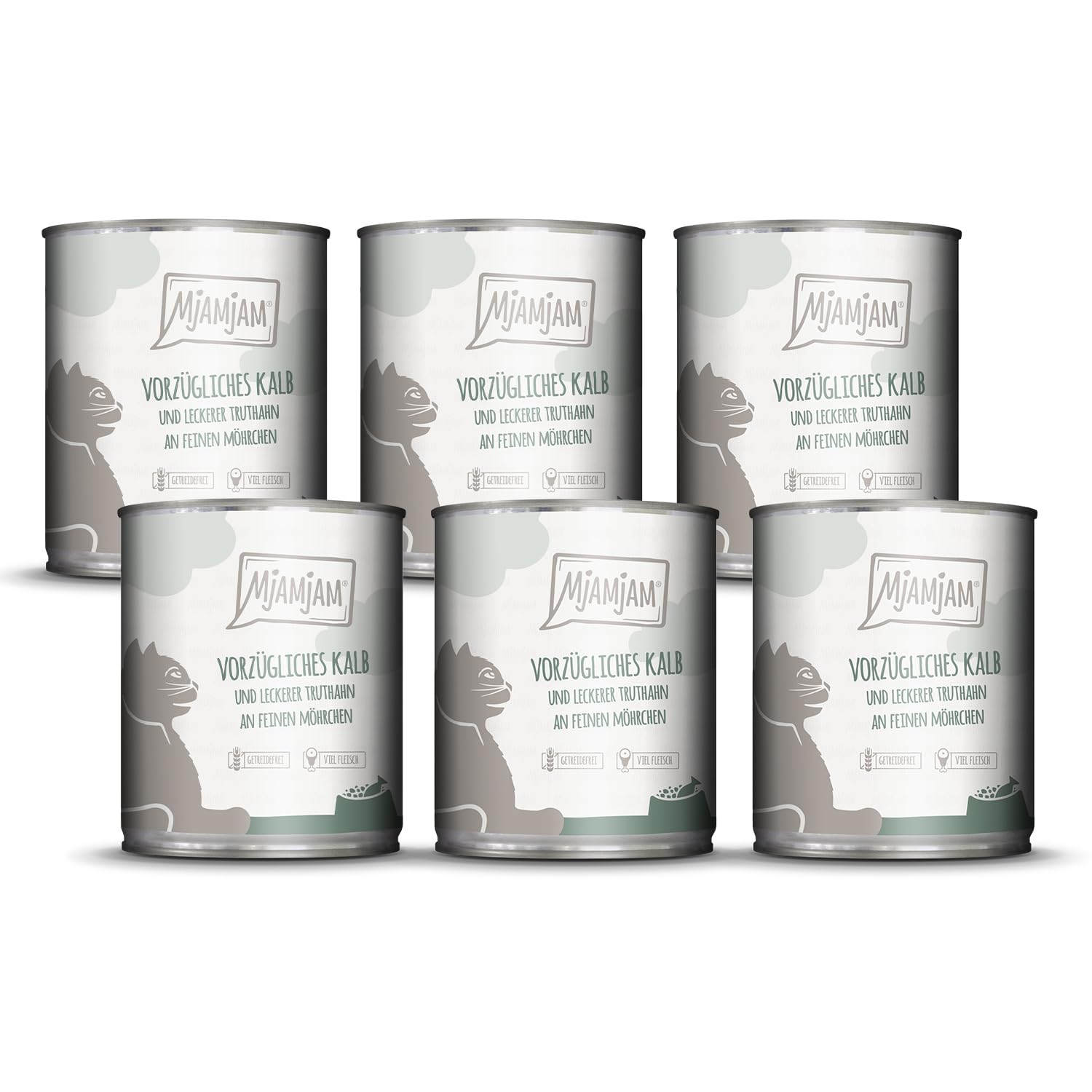 MjAMjAM - Premium Nassfutter für Katzen - saftiges Huhn an leckeren Möhrchen, 6er Pack (6 x 400 g), getreidefrei mit extra viel Fleisch