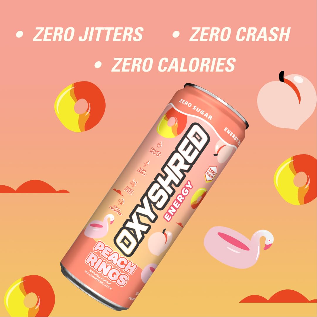 EHP Labs OxyShred Healthy Energy Drink - Zero Sugar Energy Drinks with Amino Acids, Green Tea Extract, Vitamin C & L-Carnitine - Zero Carbs, Zero Calories, Clean Caffeine, Bahama Breeze (12-Pack)