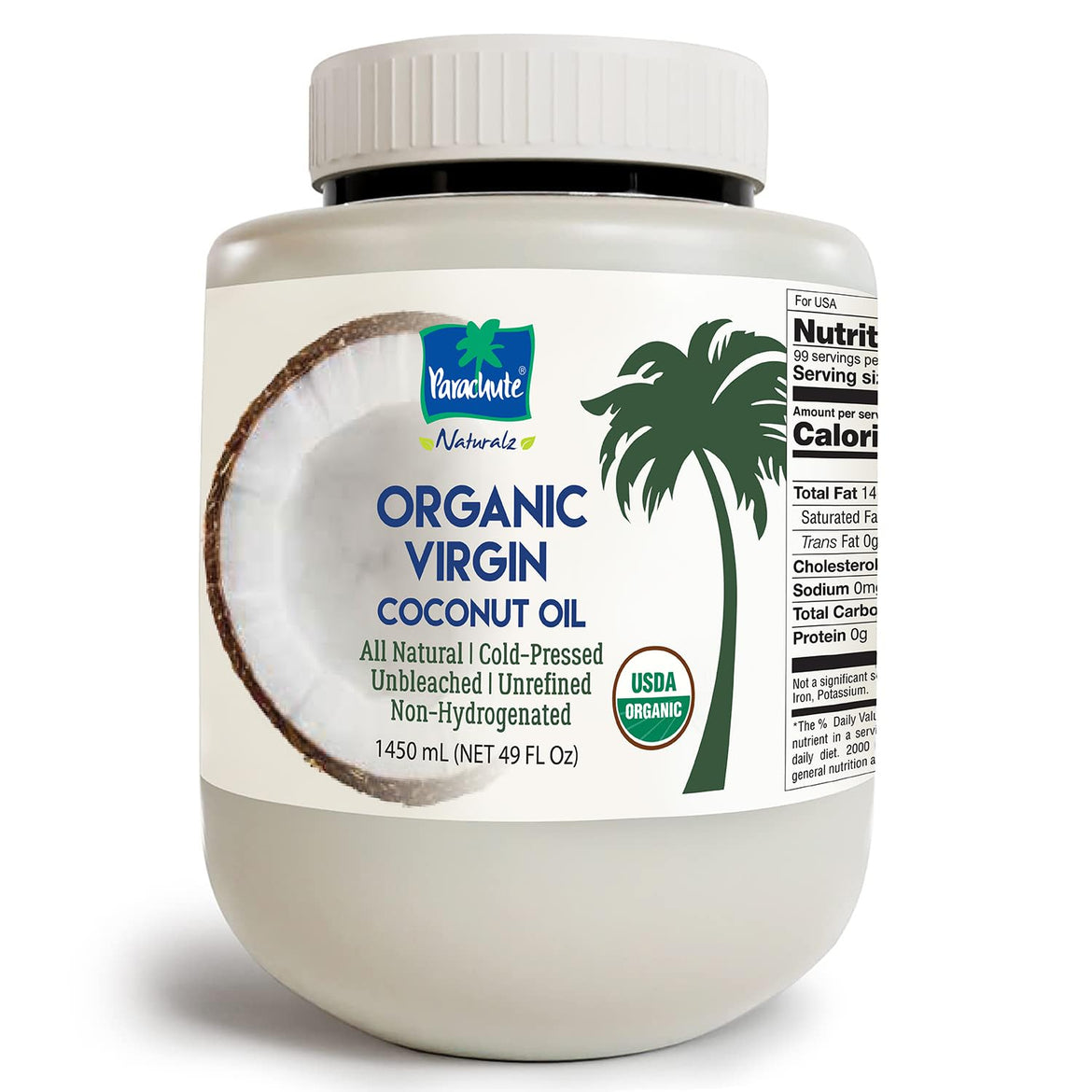 Parachute Naturalz Organic Virgin Coconut Oil | For Cooking, Hair, Body & Oil Pulling | Cold Pressed | Unbleached | Unrefined | Non-Hydrogenated | MCT Oil | USDA Certified |16 Fl.Oz | Glass Jar
