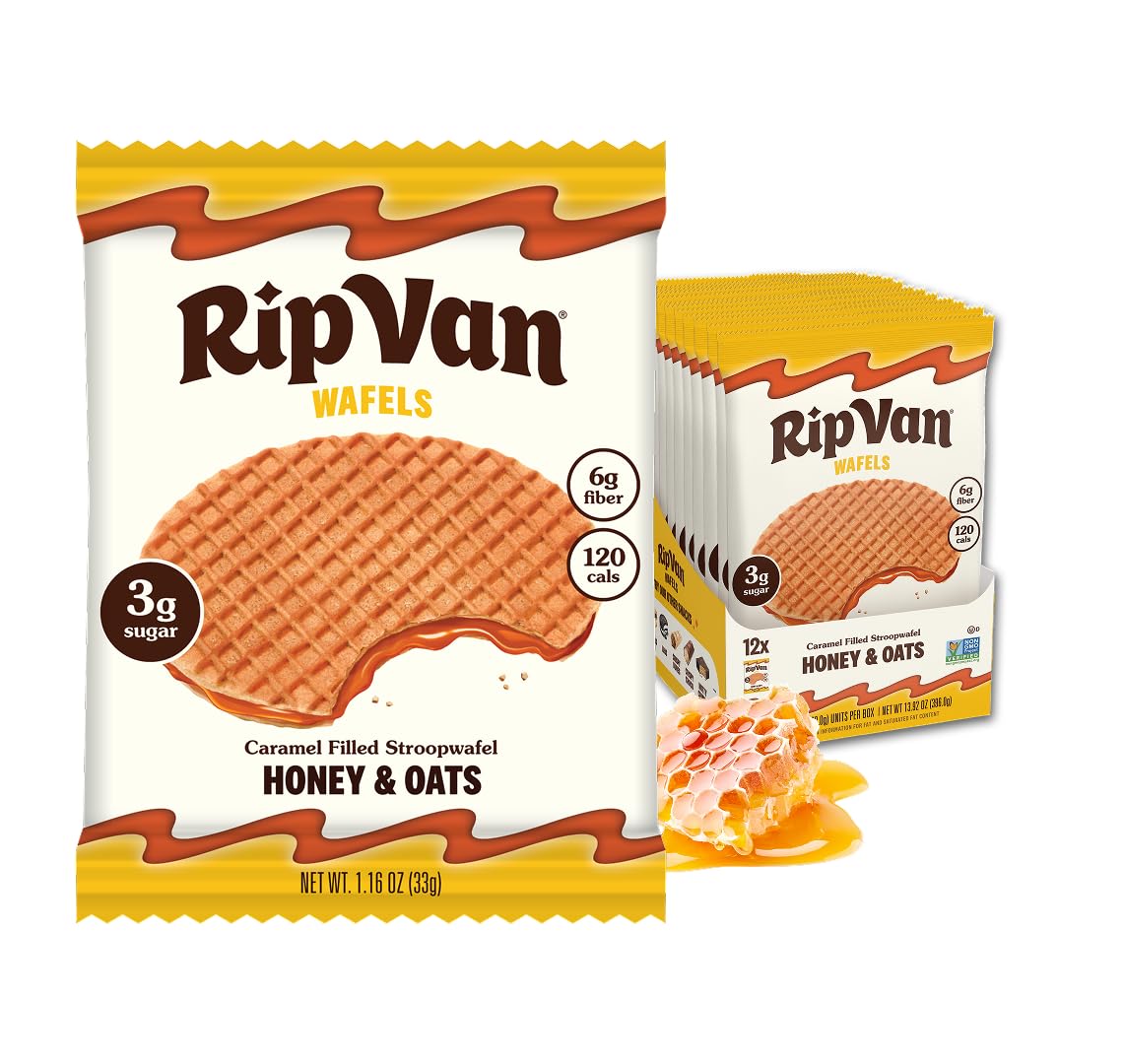 Rip Van Wafels Snickerdoodle Stroopwafels, Healthy Snacks, Non-GMO, Keto Friendly, Office Snacks, Low Sugar (3g), Low Calorie, 12 Pack