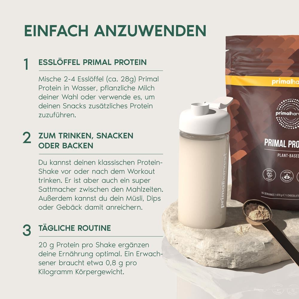 Primal Harvest Primal Protein – Veganes Proteinpulver aus Fava-Bohnen, Kichererbsen & Reis – 20 g Protein pro Portion (1 Pack (15 Servings))
