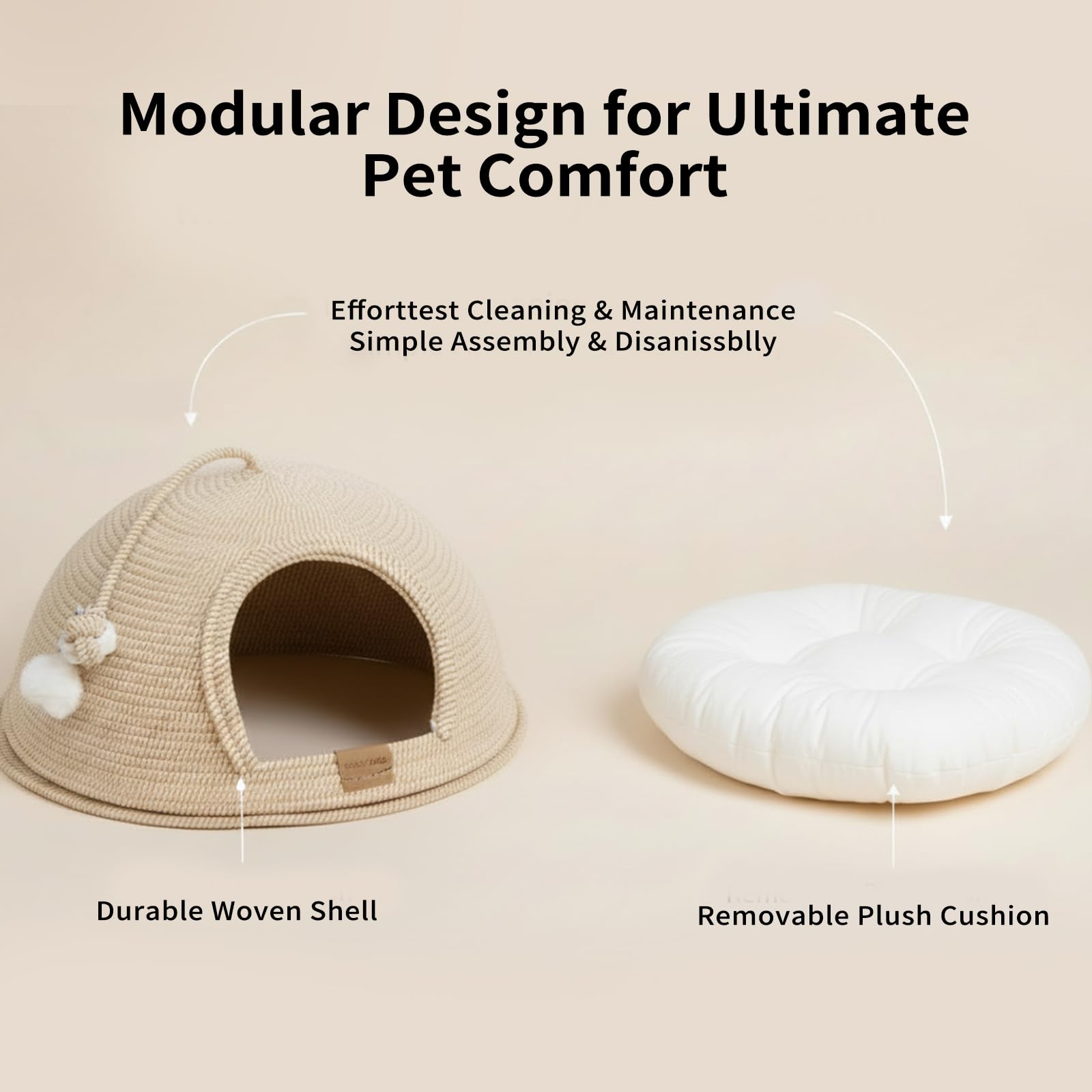 CheerPals Katzenbett mit Kissen, 47cm Waschbar Katzenkorb aus Baumwollseilen geflochten, zum Schlafen für Alle Katze, All Season Universal