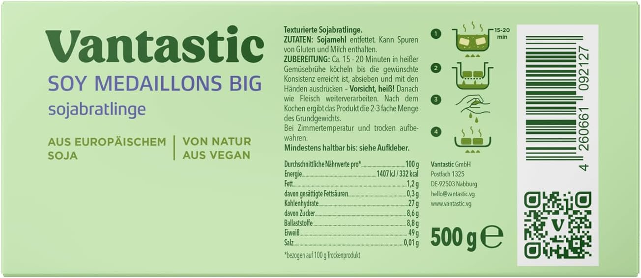 Vantastic Foods | Soja Big Steaks | SOJA Fleischersatz | Vegan | Vegetarisch | Glutenfrei | 500 g
