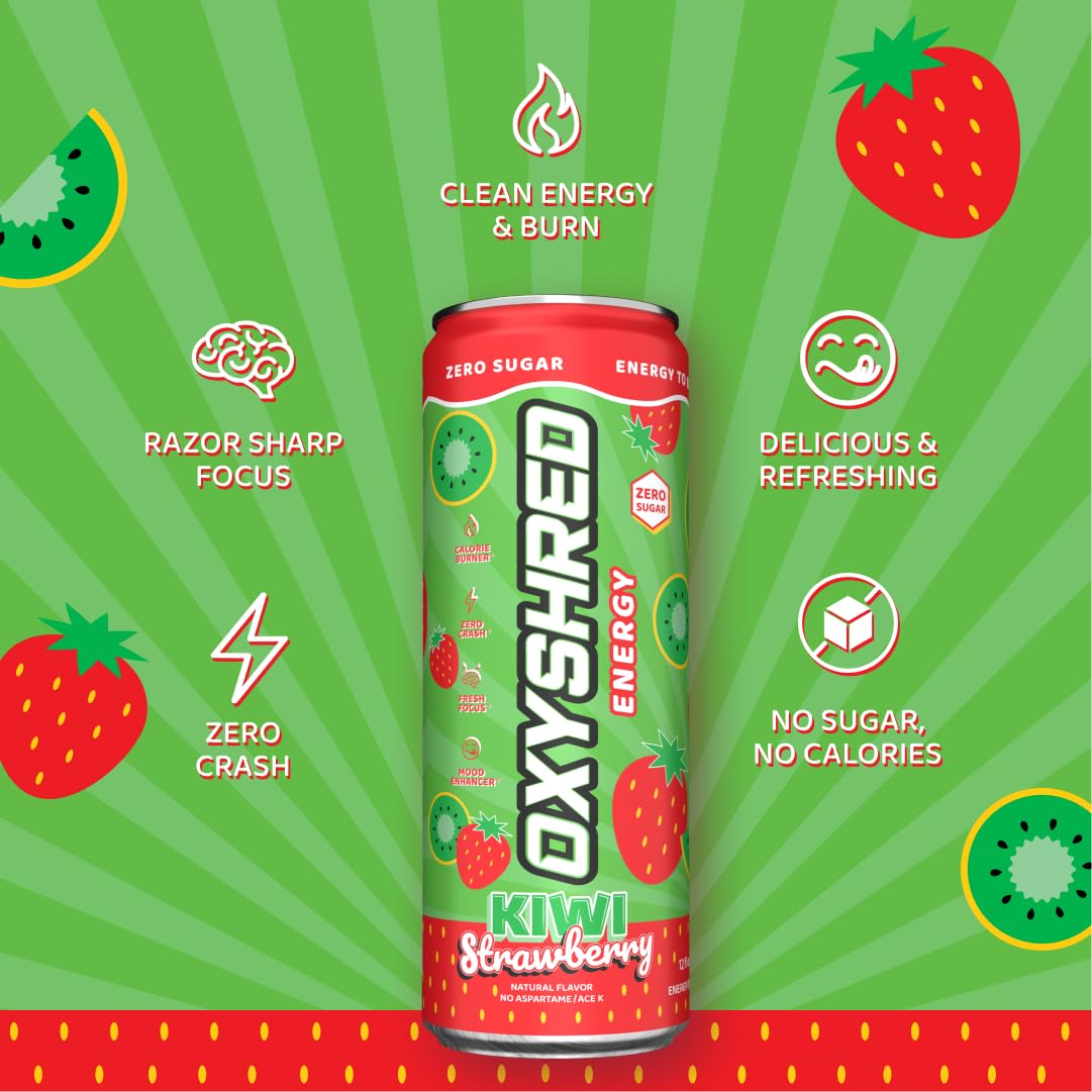 EHP Labs OxyShred Healthy Energy Drink - Zero Sugar Energy Drinks with Amino Acids, Green Tea Extract, Vitamin C & L-Carnitine - Zero Carbs, Zero Calories, Clean Caffeine, Bahama Breeze (12-Pack)