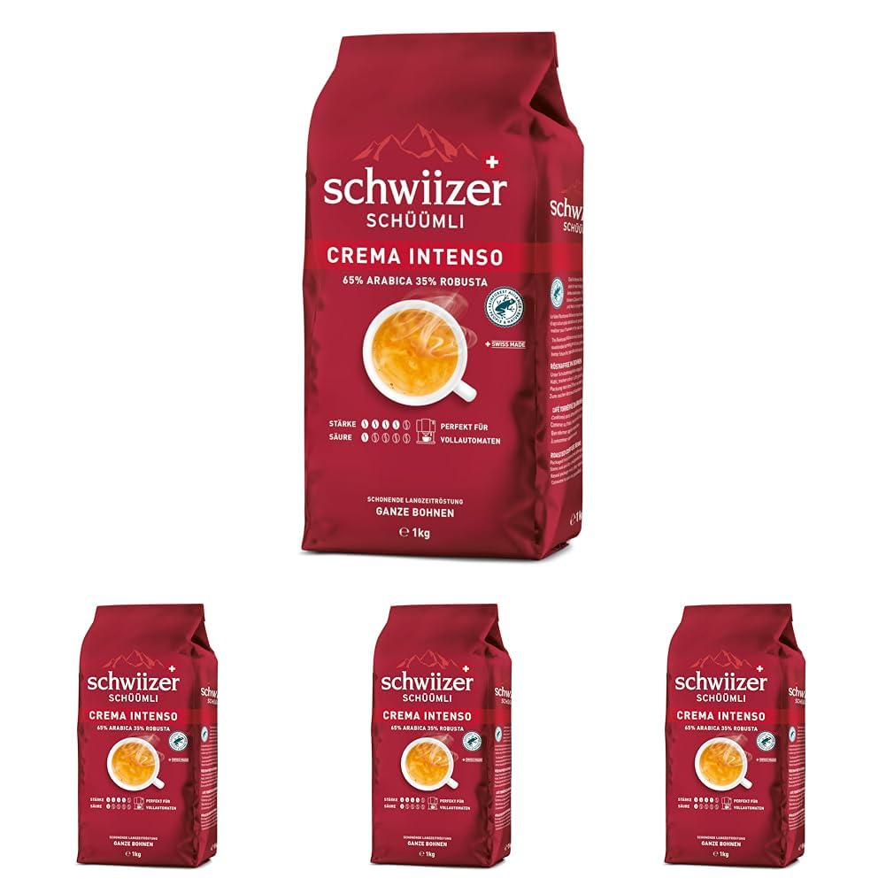 Schwiizer Schüümli Espresso, 100% Arabica Kaffeebohnen, kräftig-intensiv, ideal für Vollautomaten, Stärke 4/5, mittlere Röstung, Rainforest Alliance, 1kg