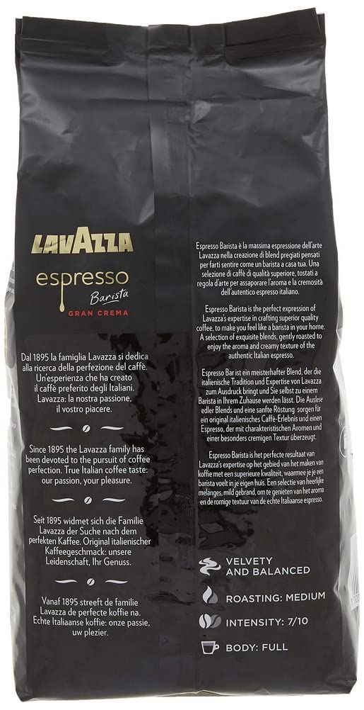 Lavazza, Espresso Barista Intenso, ganze Arabica und Robusta Kaffeebohnen, mit Kakao- und Holzaromen, für einen intensiven Kaffee, Intensität 9/10, mittlere Röstung, 1 kg Packung