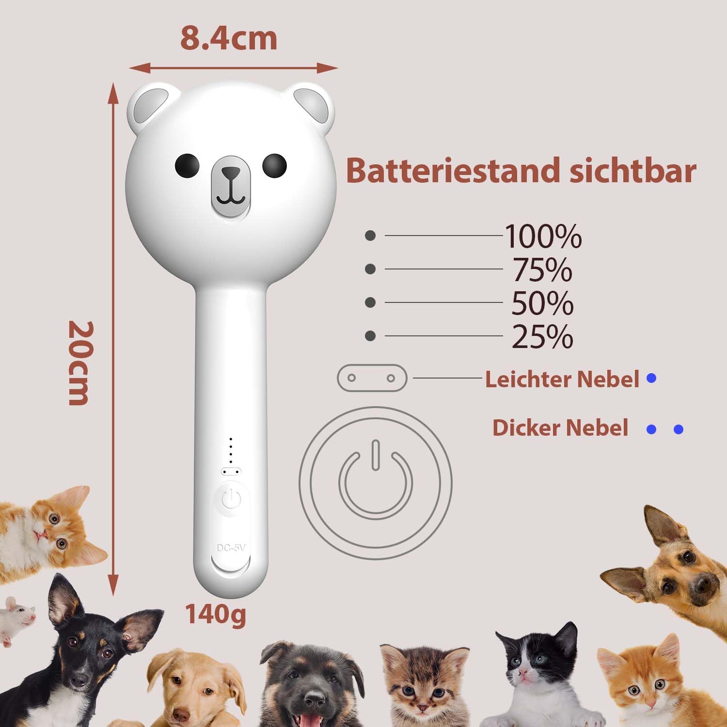 Katzenbürste mit Dampf & Auslöseknopf, Wiederaufladbar Dampfbürste von Katze Hunde, Spray Haustierhaar Bürste, Massage Steamer Kamm für Langhaar und Kurzhaar zum Entfernen Losem Fell und Schmutz