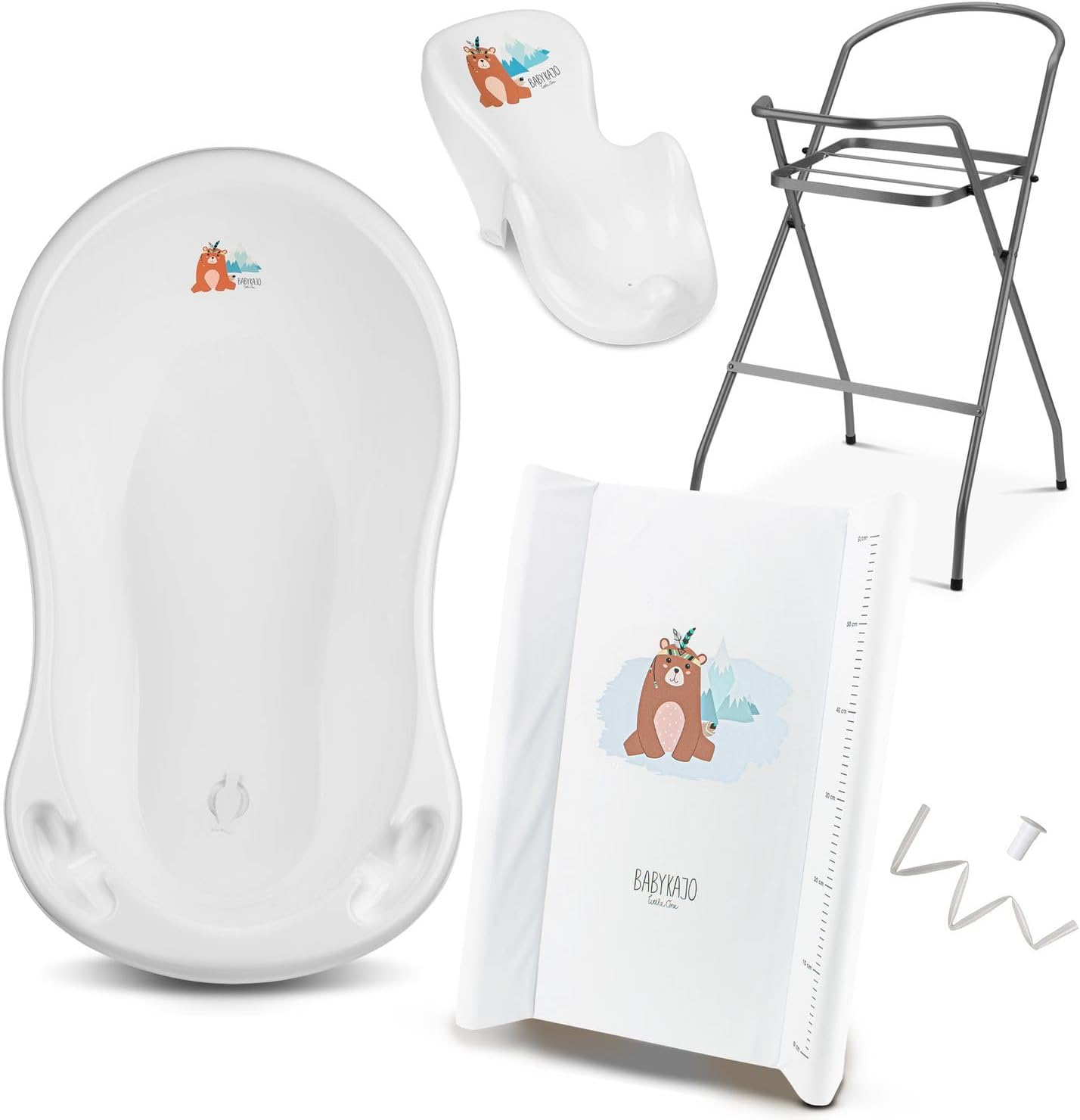 Baby Badewanne mit Gestell 4 Set TÜV Rheinland zertifiziert! Babybadewannen + Baby Badewannensitz +Abfluss + Gestell - Babywanne mit Ständer! Baby Pflegeset für Neugeborene.