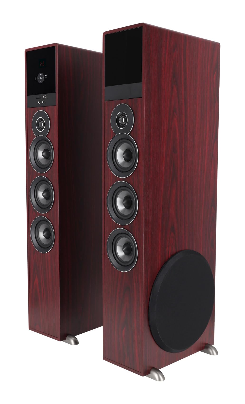 Rockville TM150D Powered Home Theater Tower Speaker System, Dark Wood, 1000W, 10" Subwoofers, Bluetooth, USB/SD Playback, FM Radio, Remote Control, Karaoke Ready, Perfect for Home Entertainment