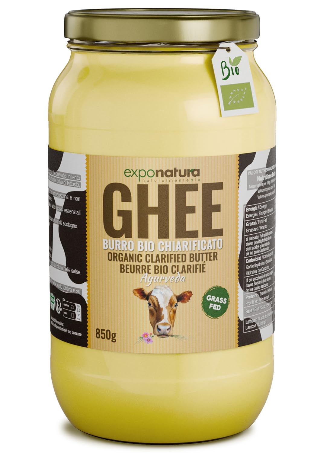 Exponatura Bio-Ghee - Geklärte Butter nach alter ayurvedischer Rezeptur - nur aus der Milch von Weidekühen - laktosefrei, extrem bekömmlich (500 g, Ghee)