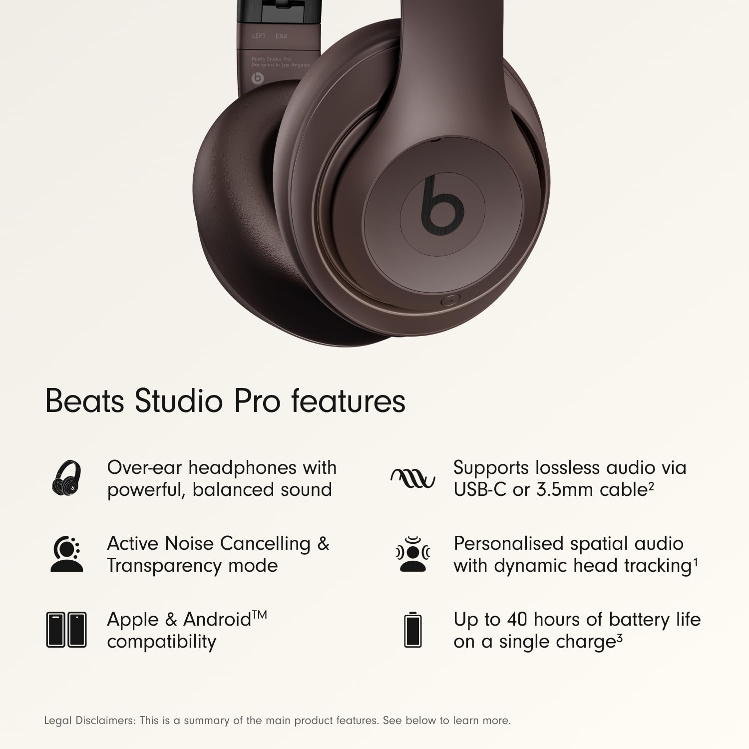 Beats Studio Pro Premium Wireless Over-Ear Headphones- Up to 40-Hour Battery Life, Active Noise Cancelling, Great for Travel & Commuting, USB-C Lossless Audio, Apple & Android Compatible -Black