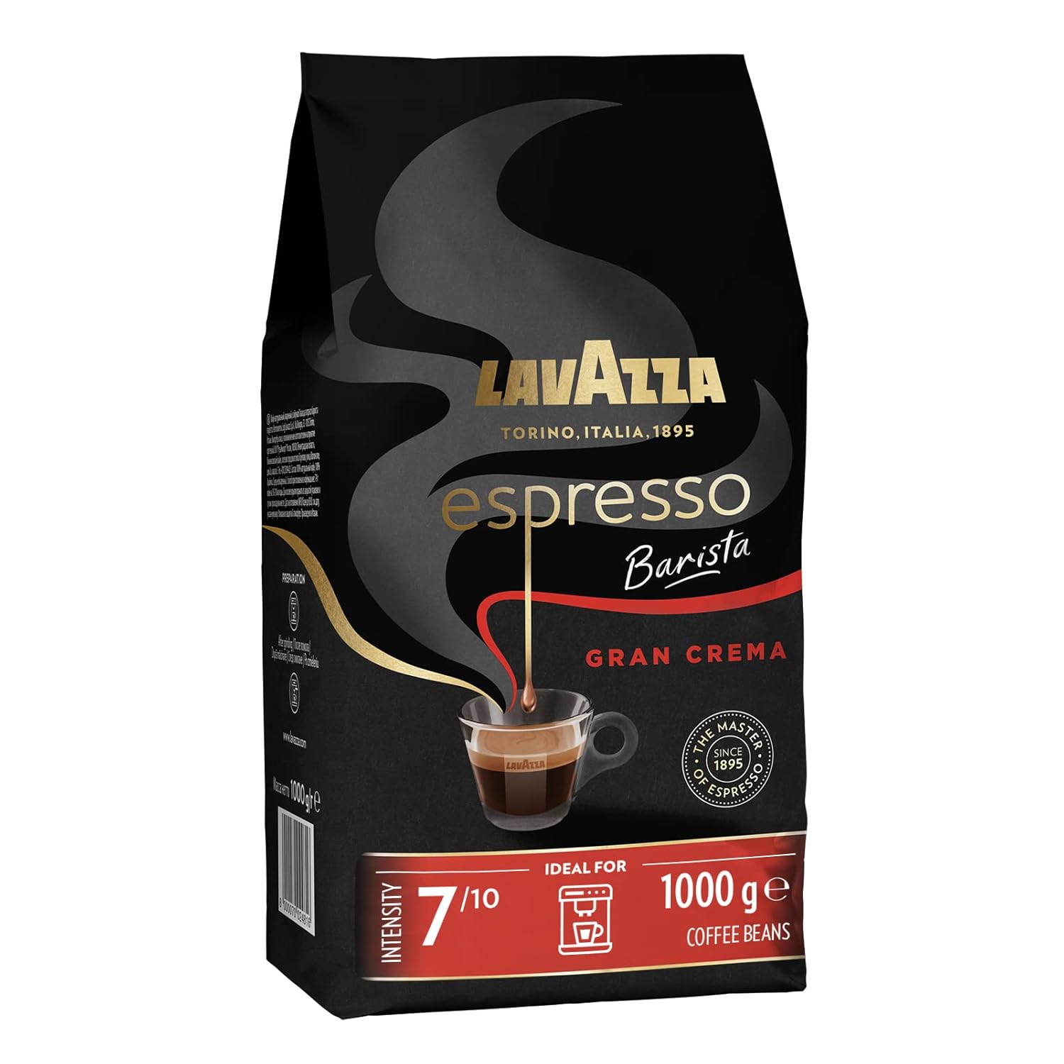Lavazza, Espresso Barista Intenso, ganze Arabica und Robusta Kaffeebohnen, mit Kakao- und Holzaromen, für einen intensiven Kaffee, Intensität 9/10, mittlere Röstung, 1 kg Packung