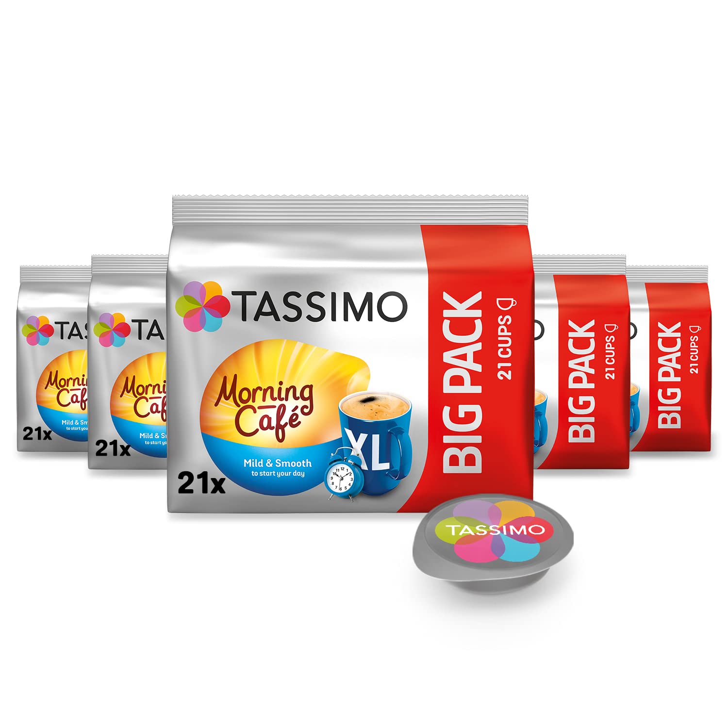 Tassimo Kapseln Morning Café XL Strong & Intense, Big Pack, 5 x 21 Pads, 105 Kaffeekapseln