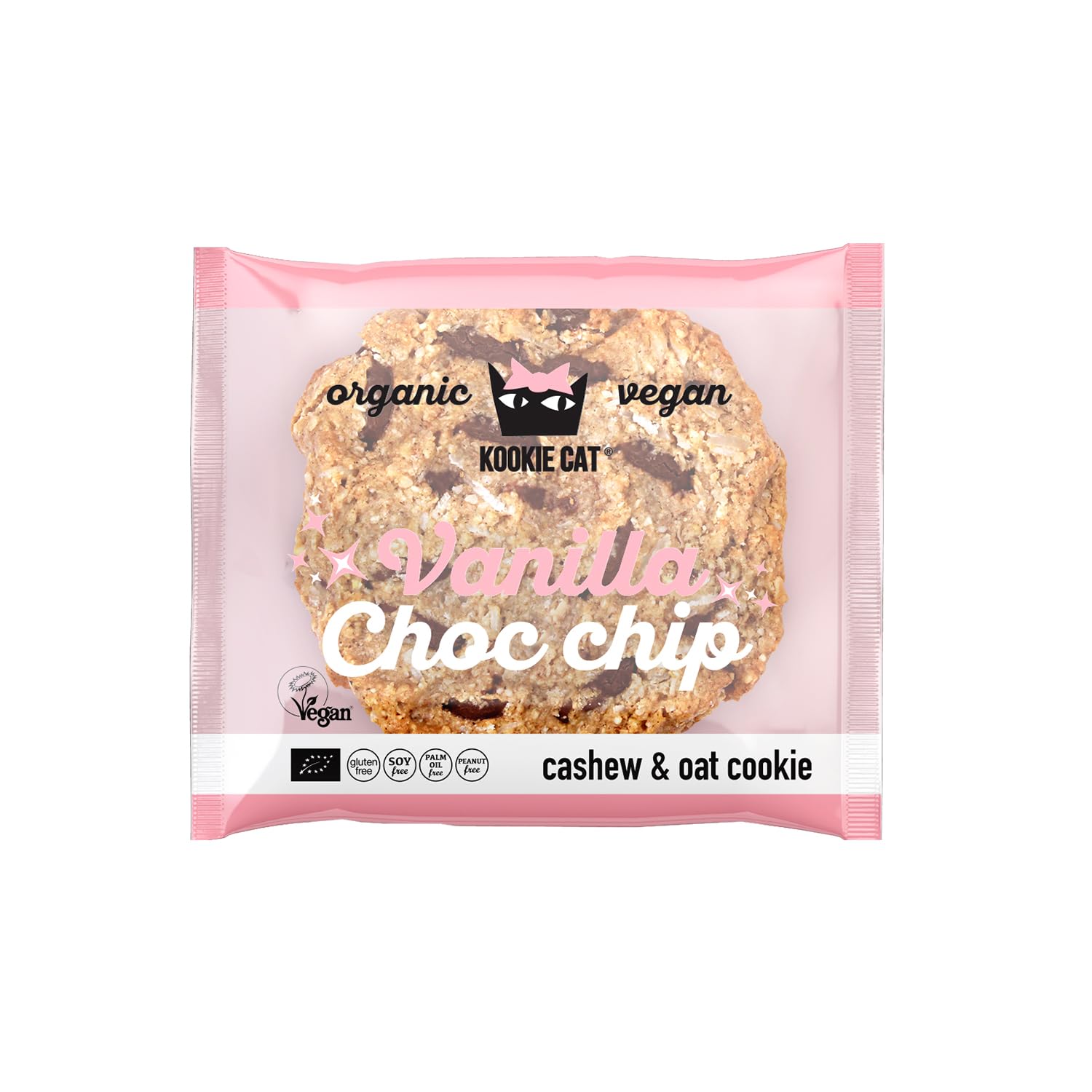 Kookie Cat Vanille Schokochip - Vegane Cookies Einzeln Verpackt, Glutenfrei, Sojafrei, Bio, Cashew & Hafer - 12 X 50g Multipack