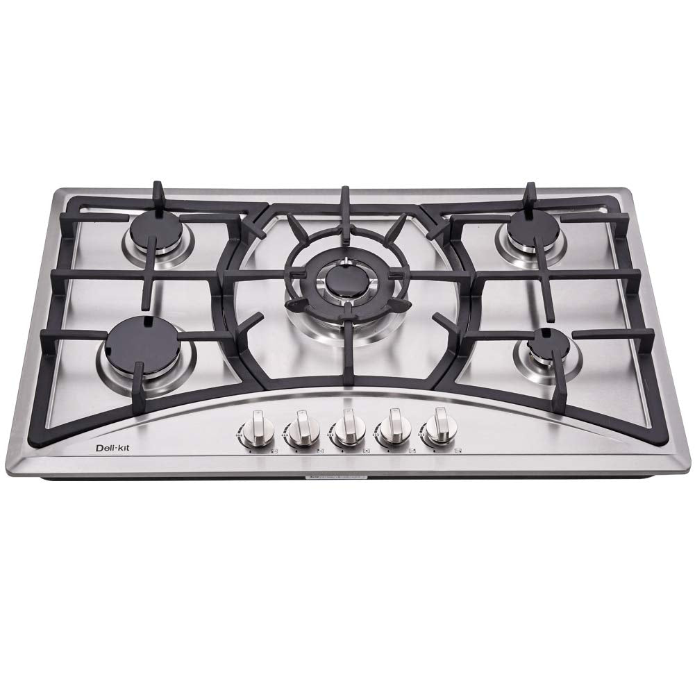 Deli-kit 34 Inch Gas Cooktop Dual Fuel Sealed 5 Burners Stainless Steel Drop-In Gas Hob DK258-A08 Gas Cooker
