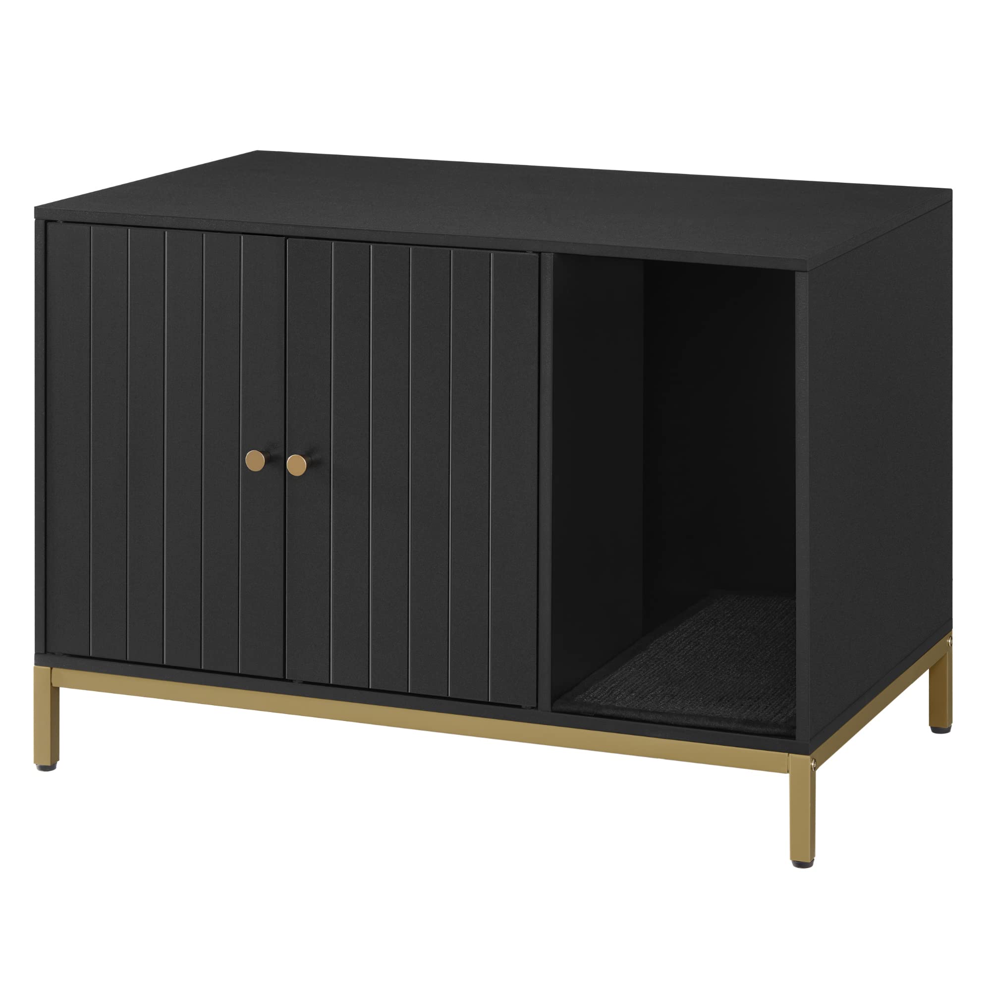 Feandrea Katzenklo-Schrank, Katzenhaus, Katzentoilette, mit Kratzmatte, hohe Beine, für Katzen, Beistelltisch, 80 x 50 x 55 cm, weiß-goldfarben PCL007W01